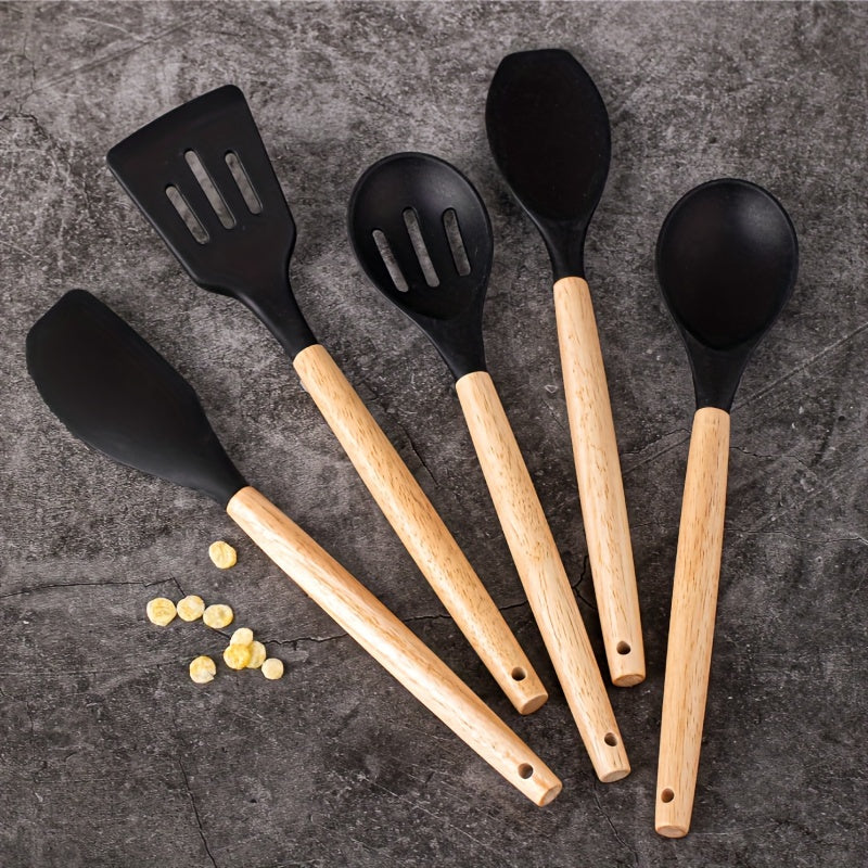 UTES1 - Utensili da cucina in silicone con manici in legno