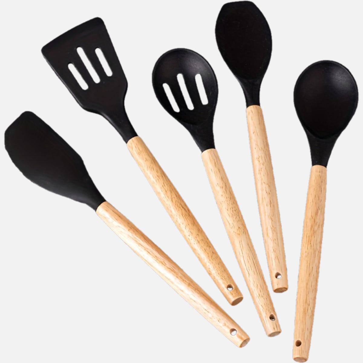 UTES1 - Utensili da cucina in silicone con manici in legno