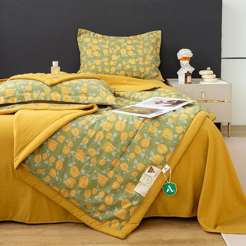 SONN8 - Set di lenzuola e piumone con stampa di fiori e frutta,  4 pezzi