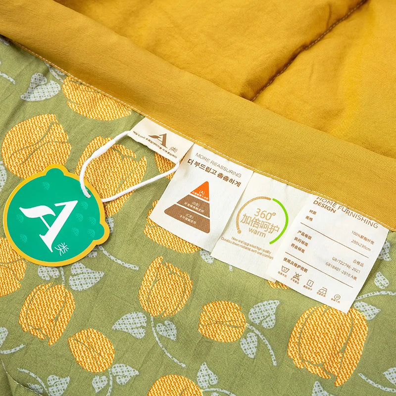 SONN8 - Set di lenzuola e piumone con stampa di fiori e frutta,  4 pezzi