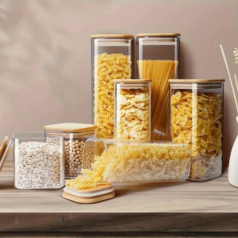 CONS23 - Barattoli per alimenti in vetro da 540 ml/1000 ml con coperchi in bambù