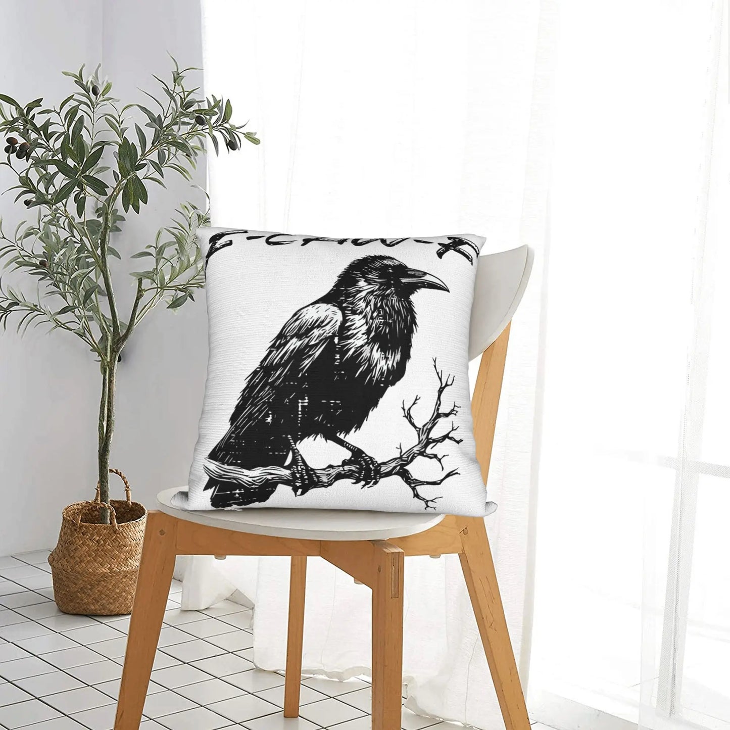 TESS3 - Copricuscino con disegno di corvo