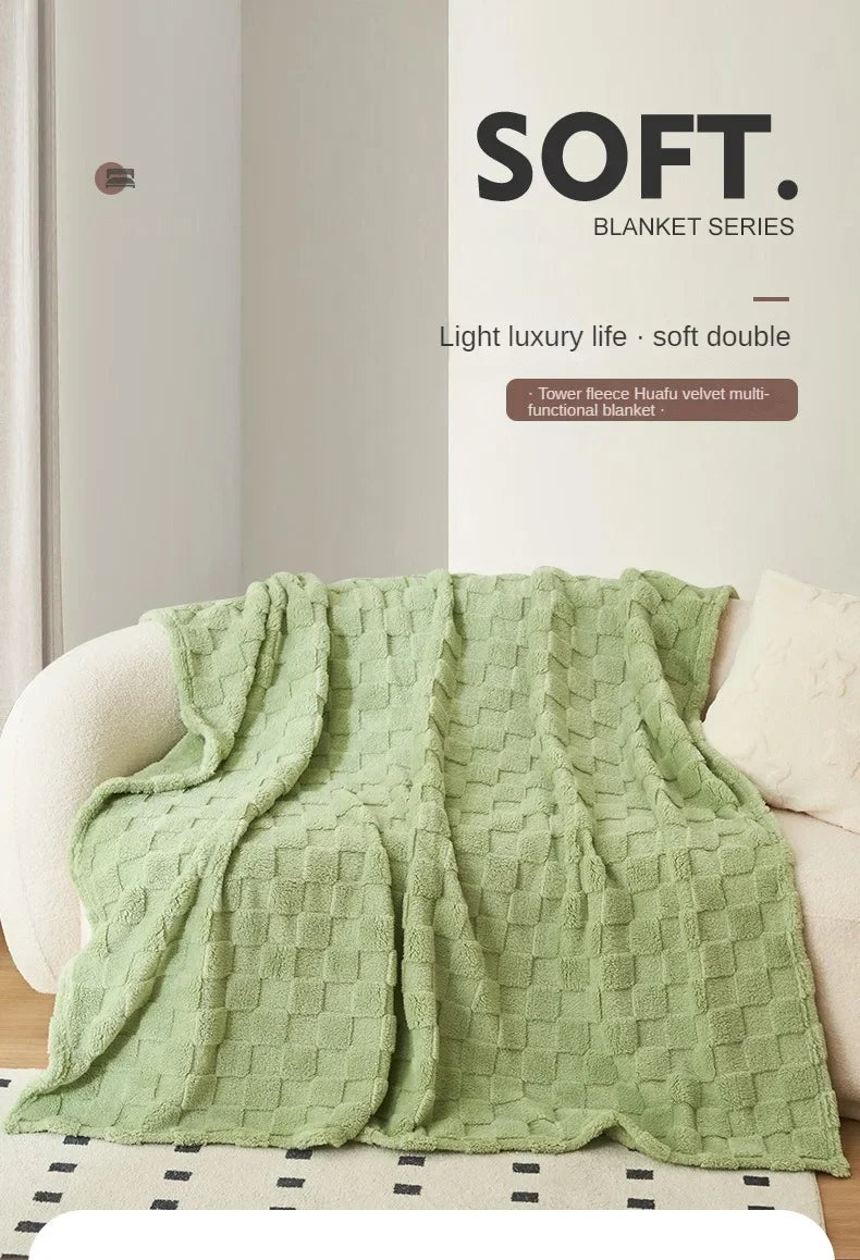 TESL1 - Coperta multifunzionale in peluche a nido d'ape