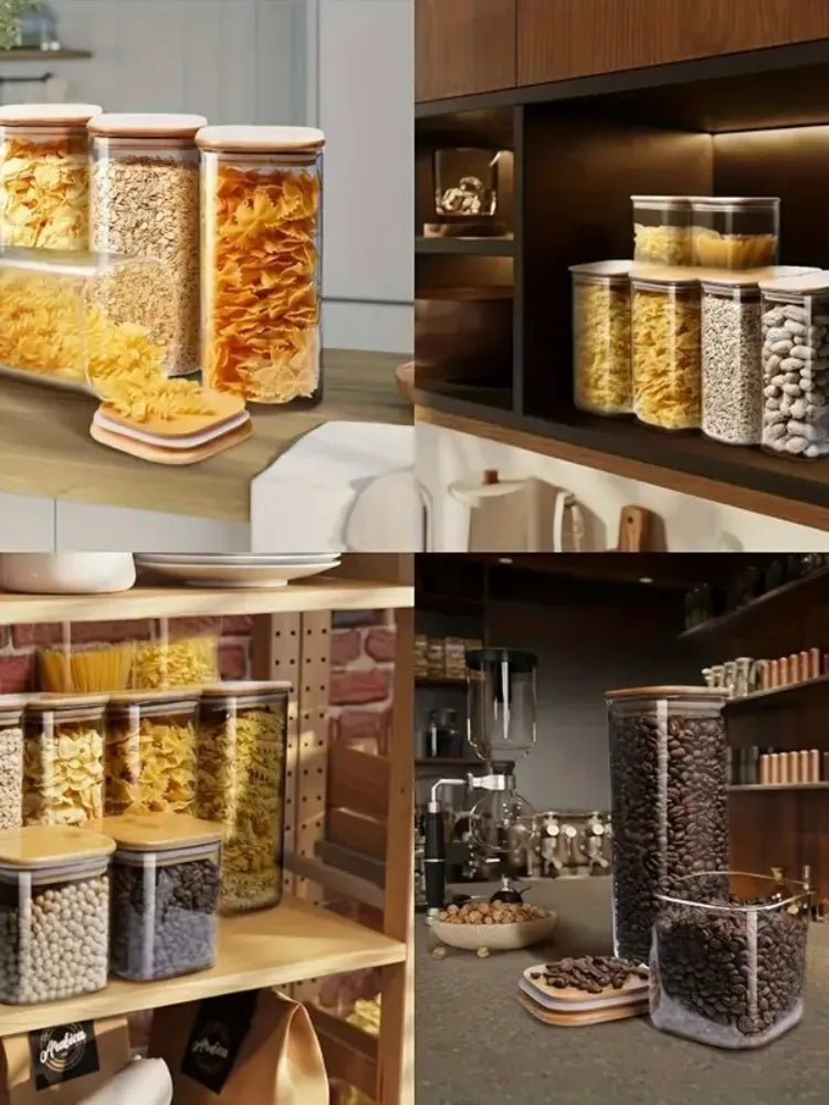 CONS23 - Barattoli per alimenti in vetro da 540 ml/1000 ml con coperchi in bambù