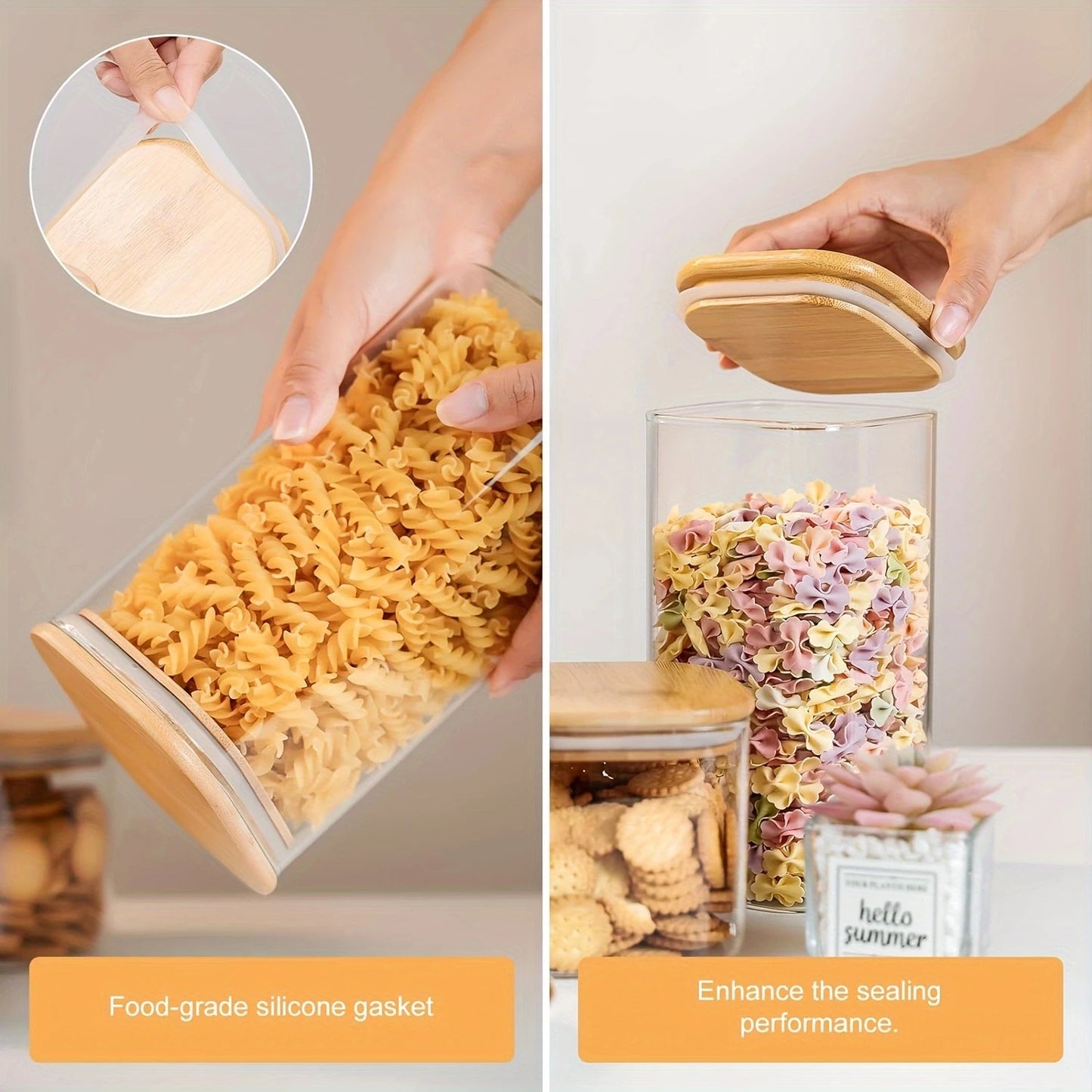 CONS23 - Barattoli per alimenti in vetro da 540 ml/1000 ml con coperchi in bambù