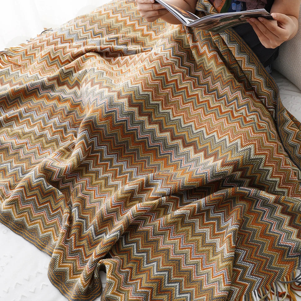 TESL2 - Coperta Boho leggera in maglia con nappe