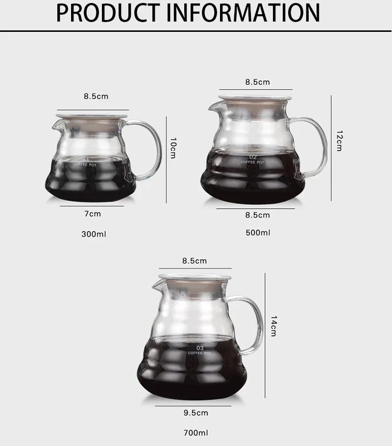 ACCT11 - Caraffa per caffè da 300/500/700 ml, bollitore in vetro trasparente