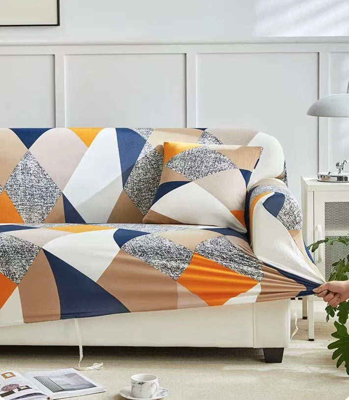 TESS37 - Copridivano elasticizzato con stampa geometrica