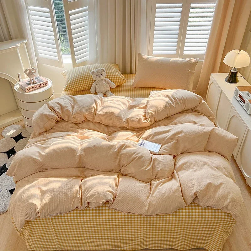 SONN12 - Set di lenzuola in stile plaid, copripiumino, federa