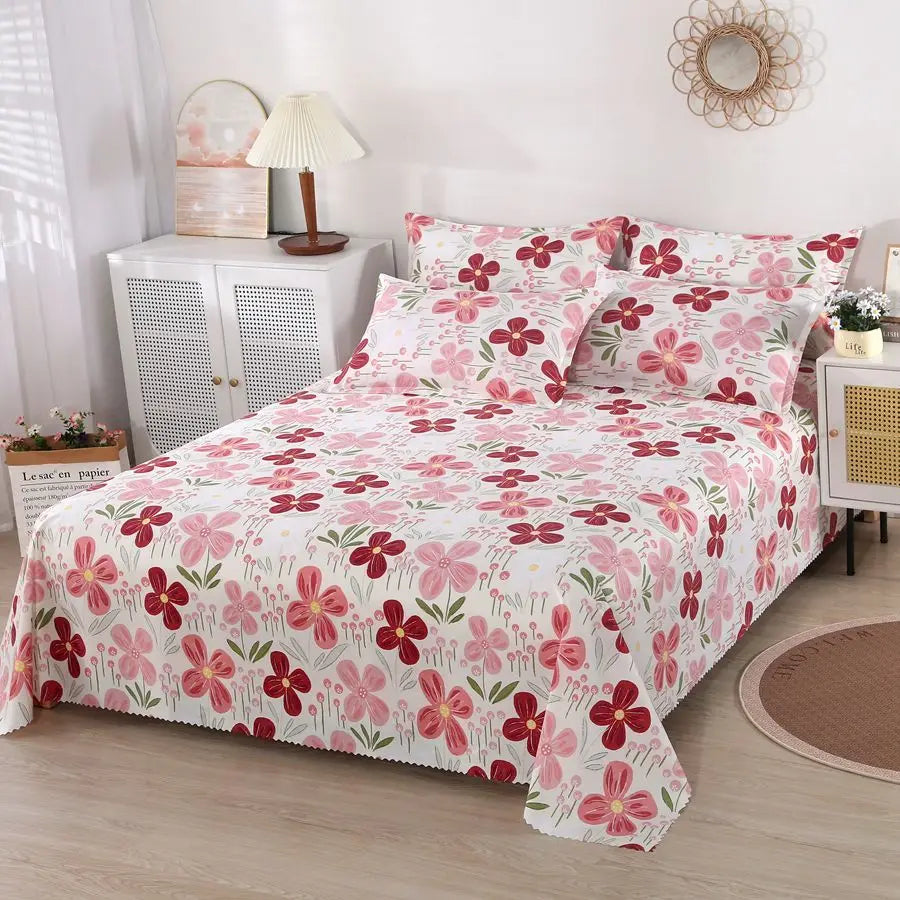 SONN2 - Lenzuolo da letto floreale King size cotone