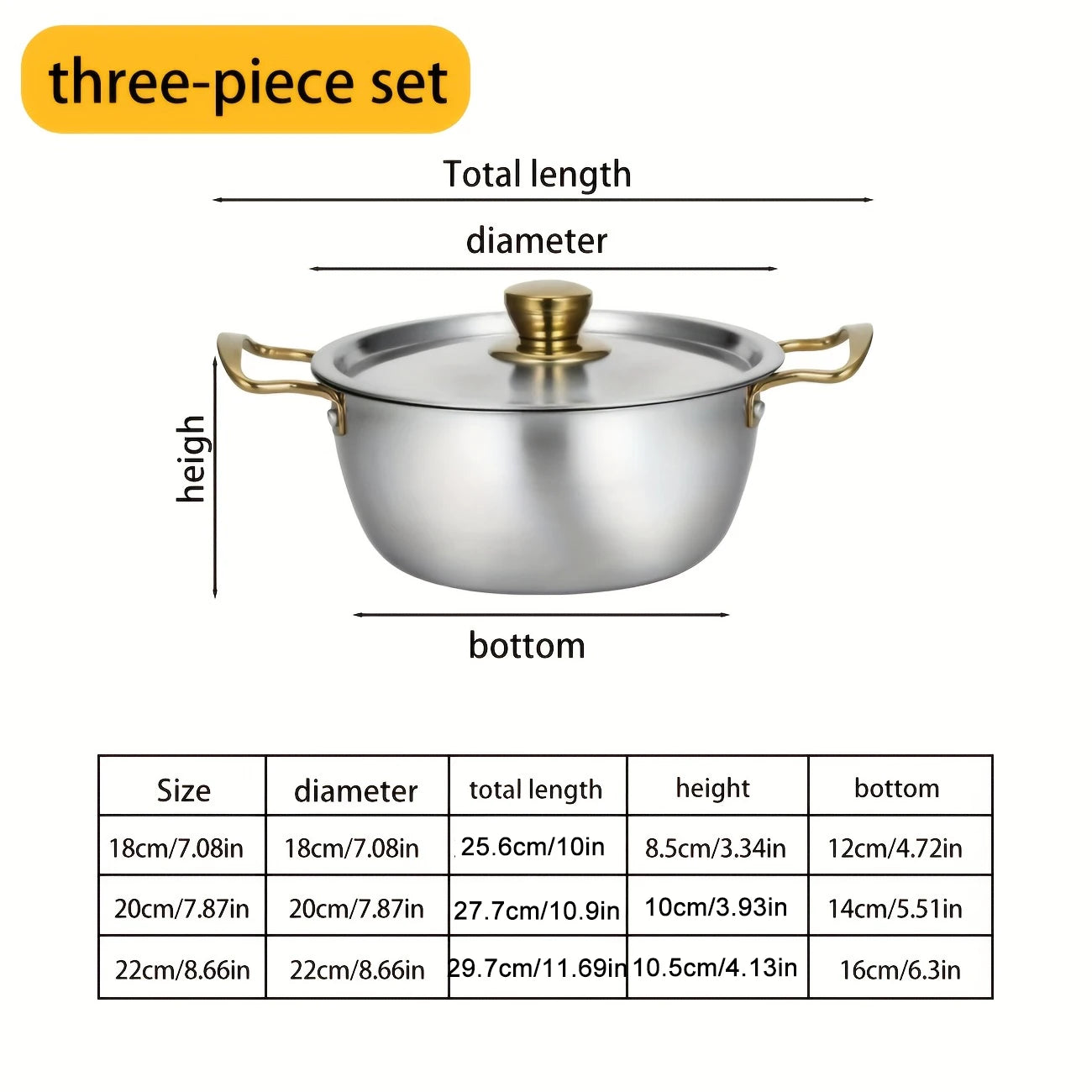 COTS2 - Set di pentole in acciaio inossidabile da 3 pezzi