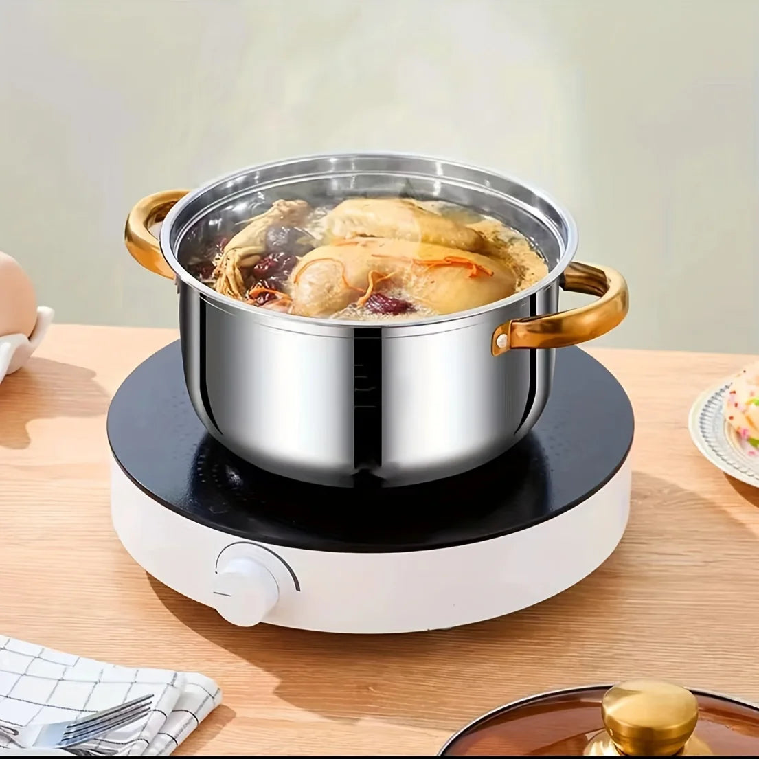 COTS1 - Set di pentole in acciaio inossidabile dorato da 5 pezzi