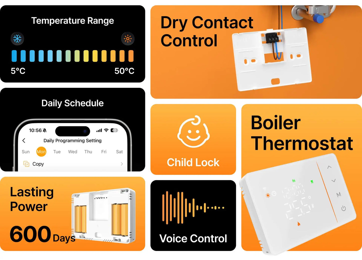 EFFIE5 - Termostato intelligente Tuya per riscaldamento/raffreddamento per caldaia
