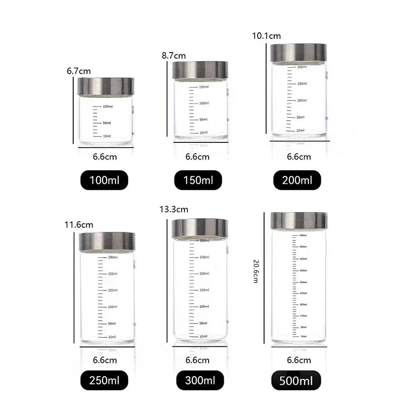 CONS25 - Bottiglia di vetro da 100-500 ml con scala