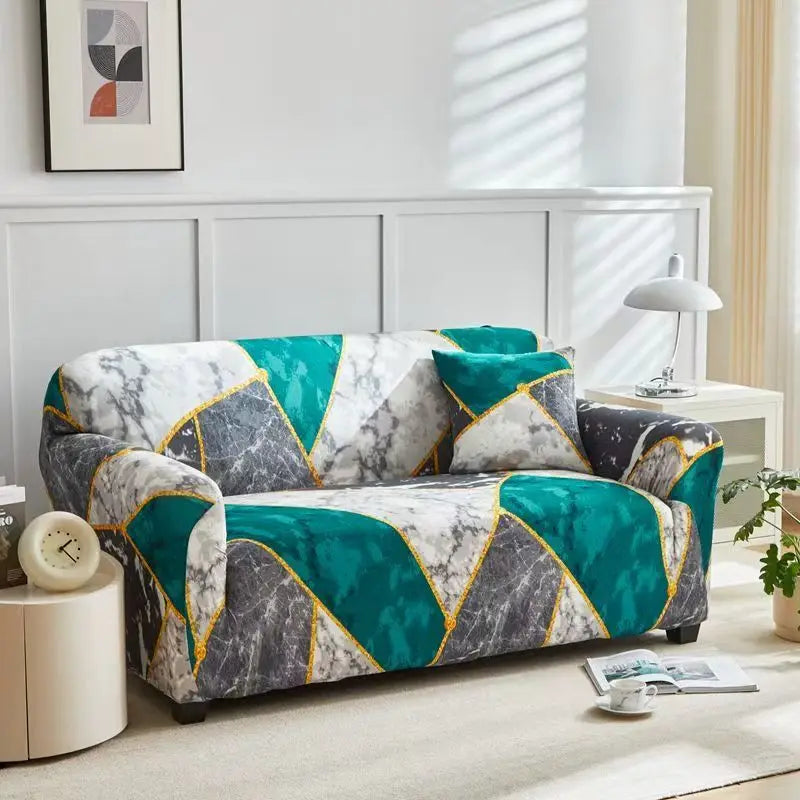 TESS37 - Copridivano elasticizzato con stampa geometrica