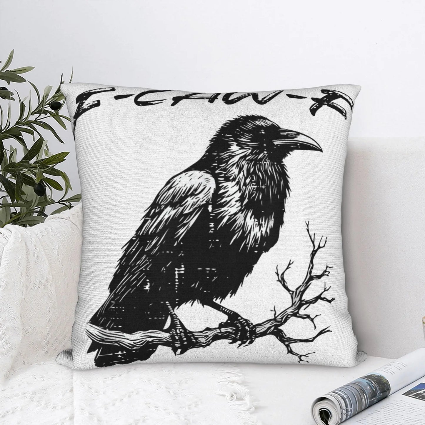 TESS3 - Copricuscino con disegno di corvo