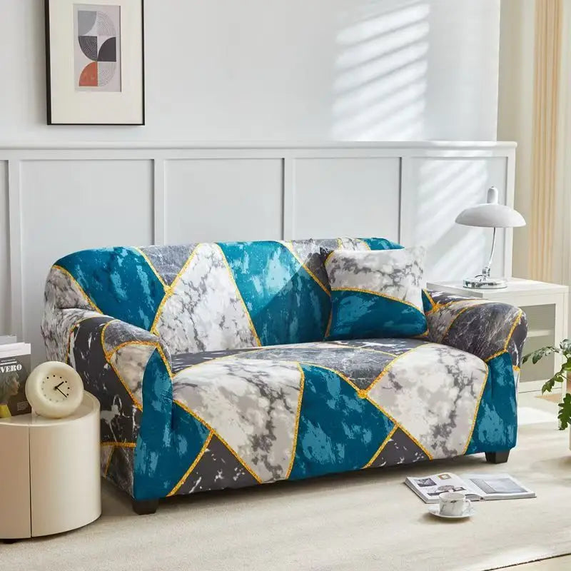 TESS37 - Copridivano elasticizzato con stampa geometrica