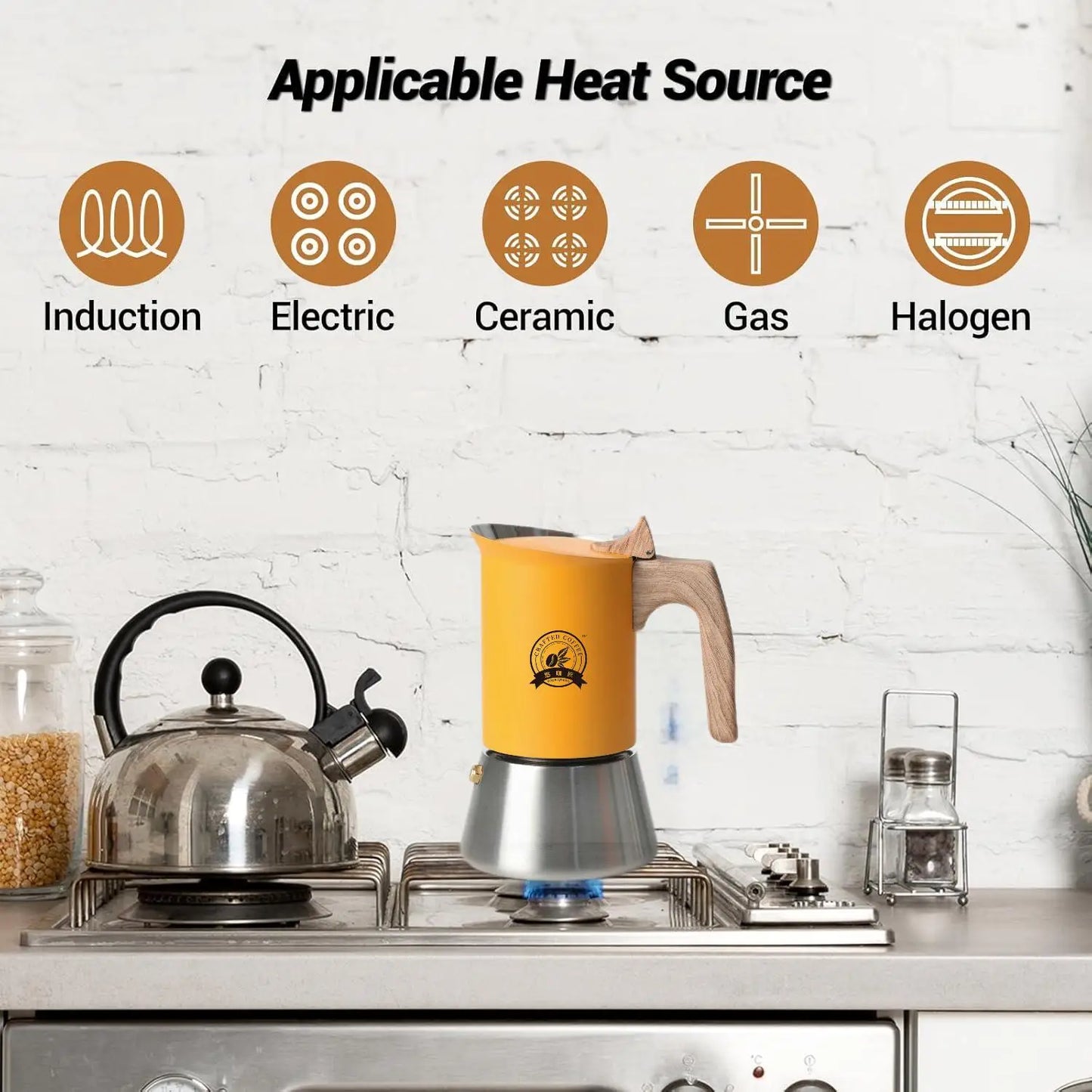 CAFT6 - Moka in acciaio inox 4/6, giallo opaco, stile nordico