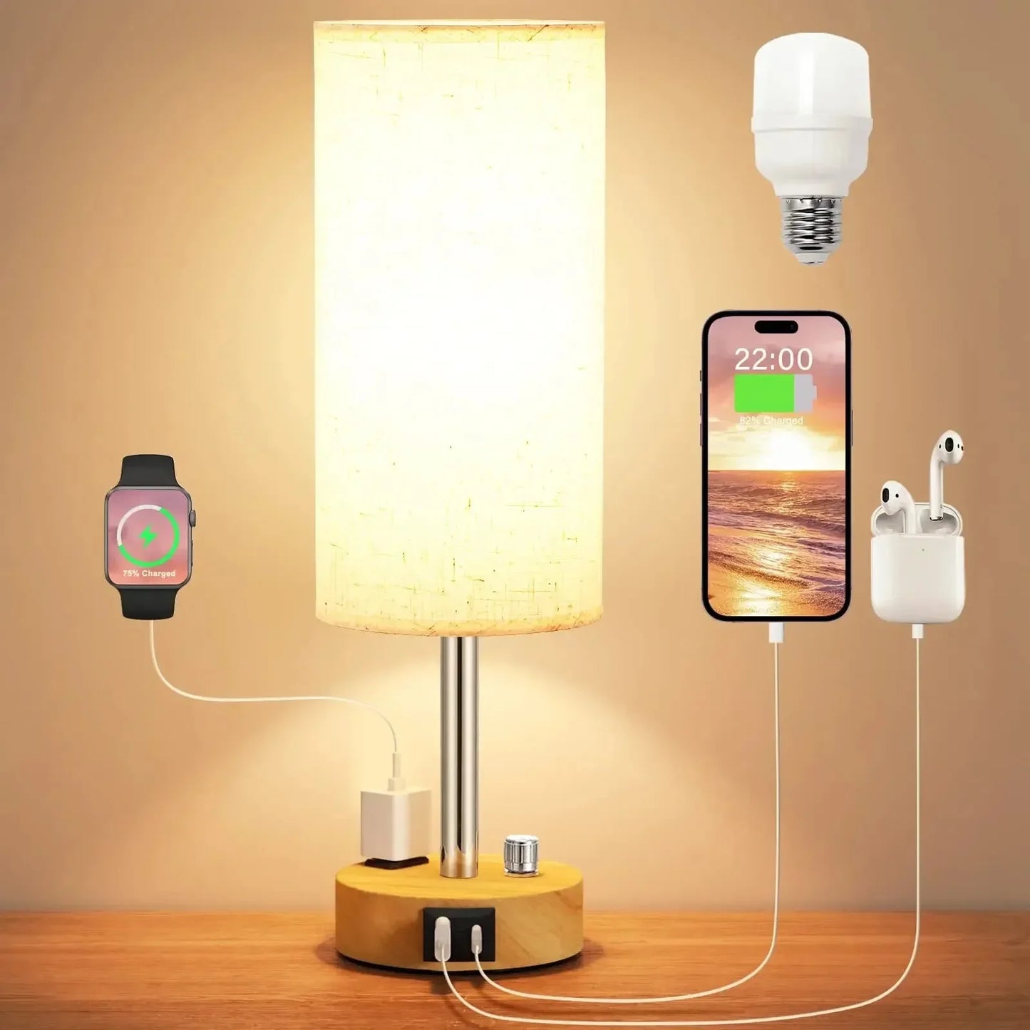 ILLR6 - Lampada da comodino dimmerabile con porta USB C+A