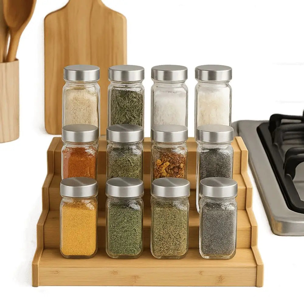 CONS27 - Porta spezie in legno massello a 3 livelli