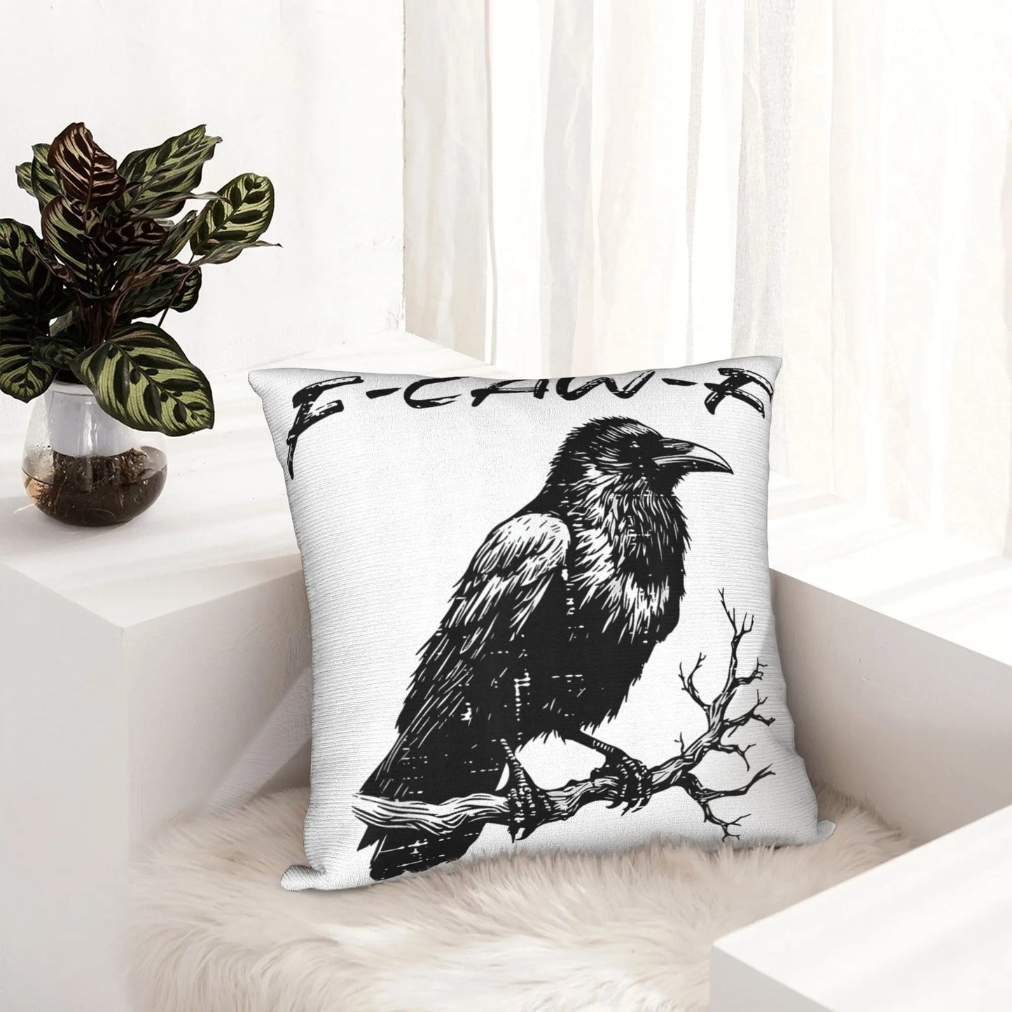 TESS3 - Copricuscino con disegno di corvo