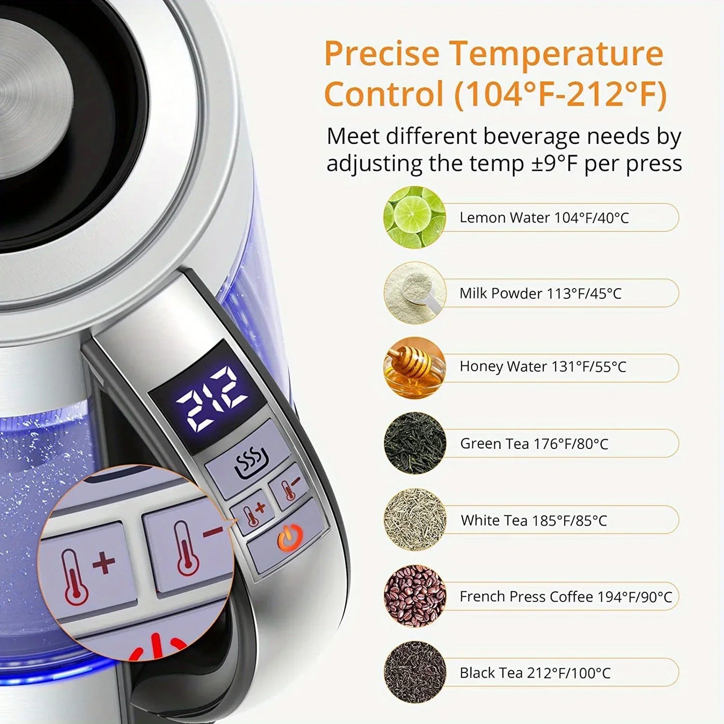 CAFT10 - Bollitore elettrico da 1,8 l con 12 impostazioni di temperatura
