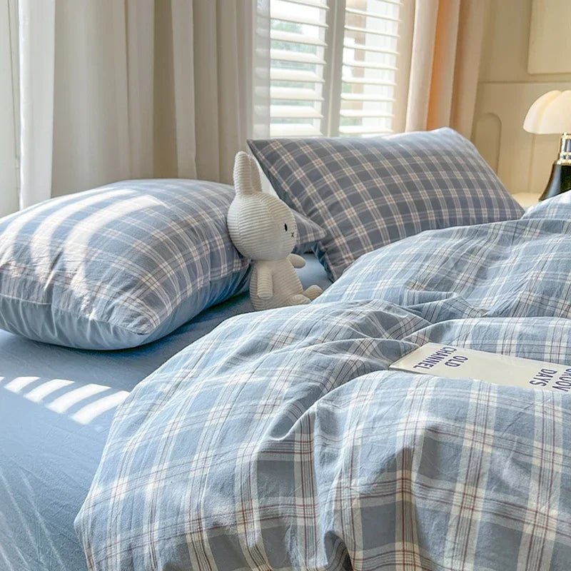 SONN12 - Set di lenzuola in stile plaid, copripiumino, federa