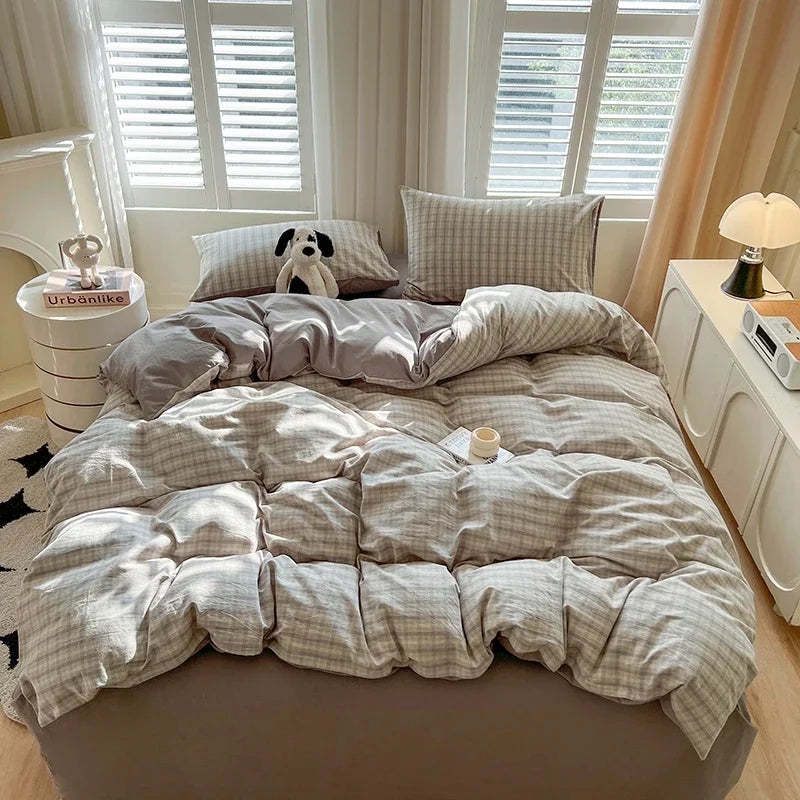 SONN12 - Set di lenzuola in stile plaid, copripiumino, federa