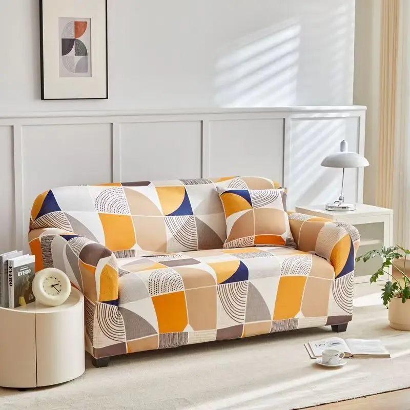 TESS37 - Copridivano elasticizzato con stampa geometrica