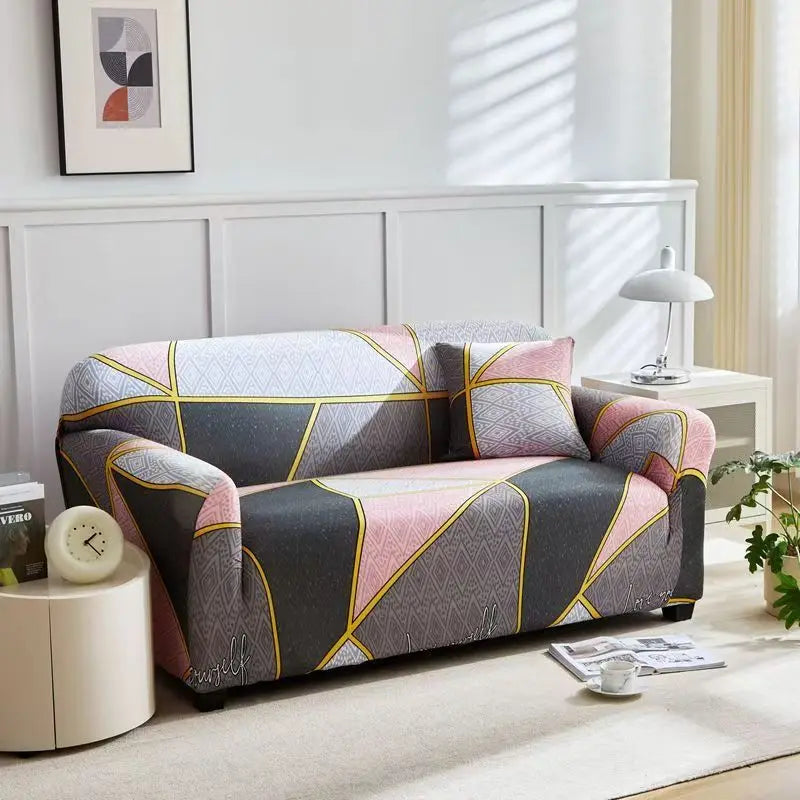 TESS37 - Copridivano elasticizzato con stampa geometrica