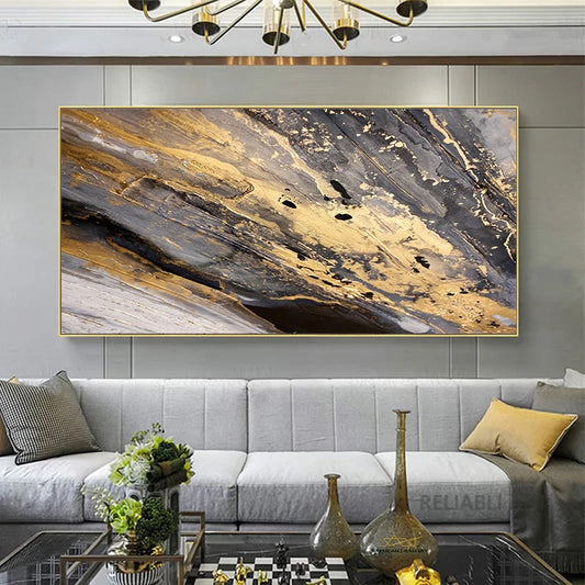 DECOM3 - Quadri murali astratti dorati, quadri da parete per soggiorno