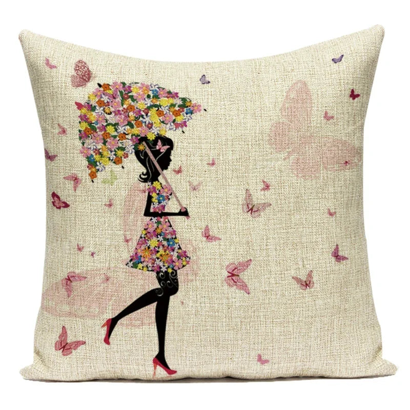 TESS19  - Federa per cuscino decorativo fata dei fiori