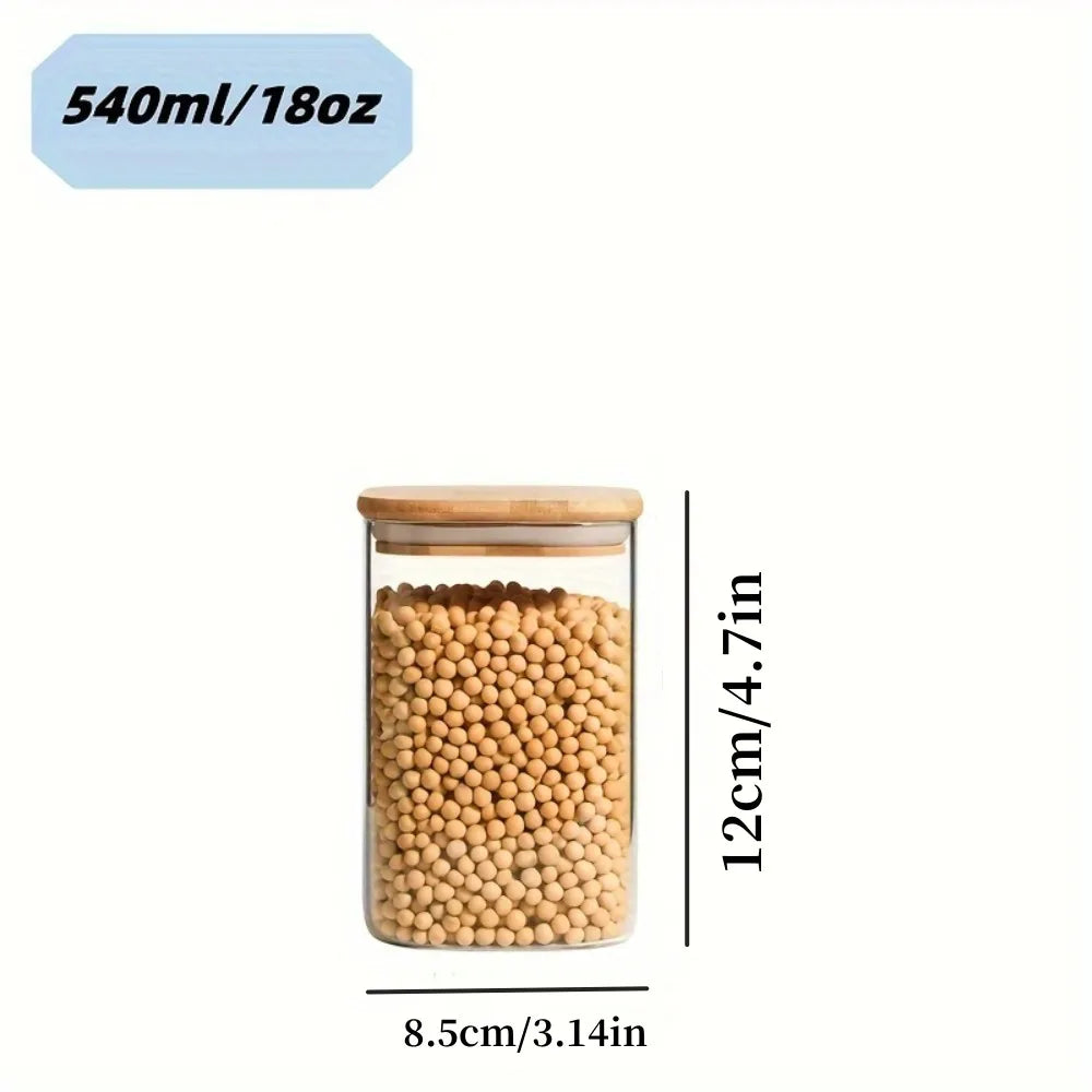 CONS23 - Barattoli per alimenti in vetro da 540 ml/1000 ml con coperchi in bambù