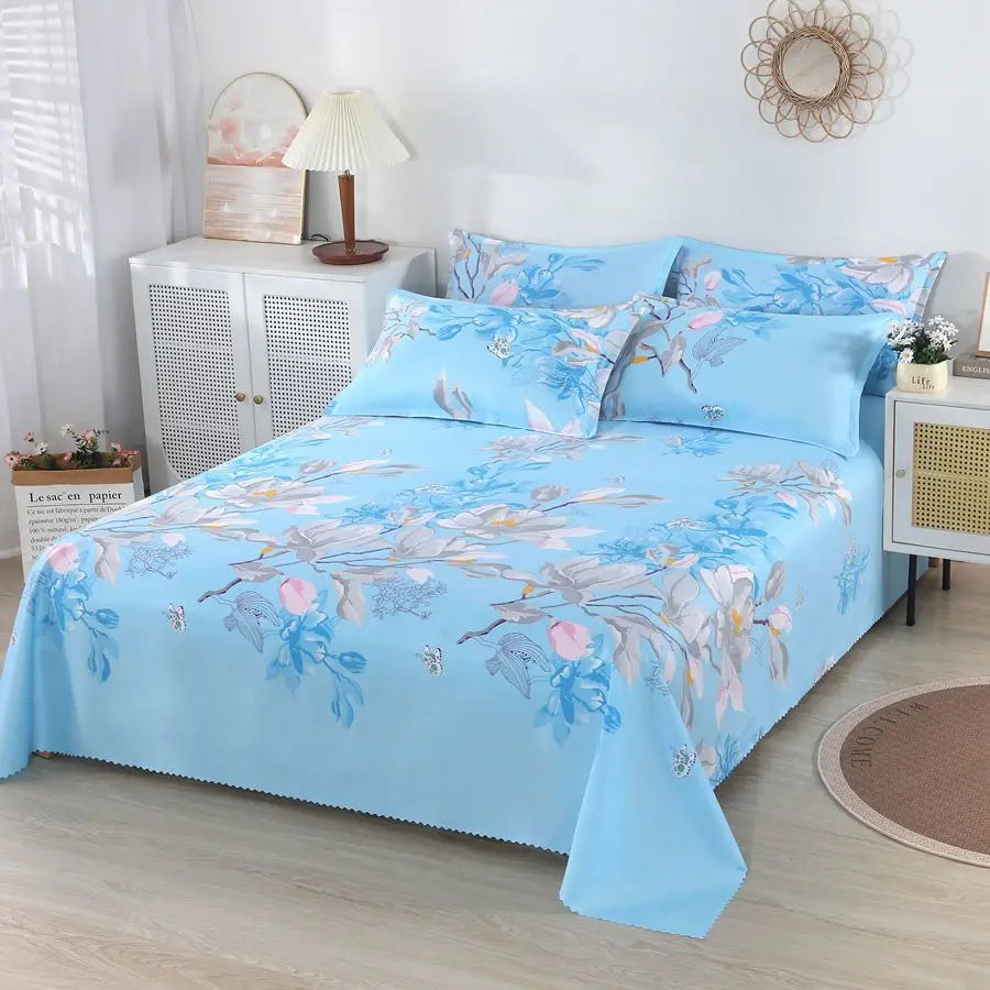 SONN2 - Lenzuolo da letto floreale King size cotone