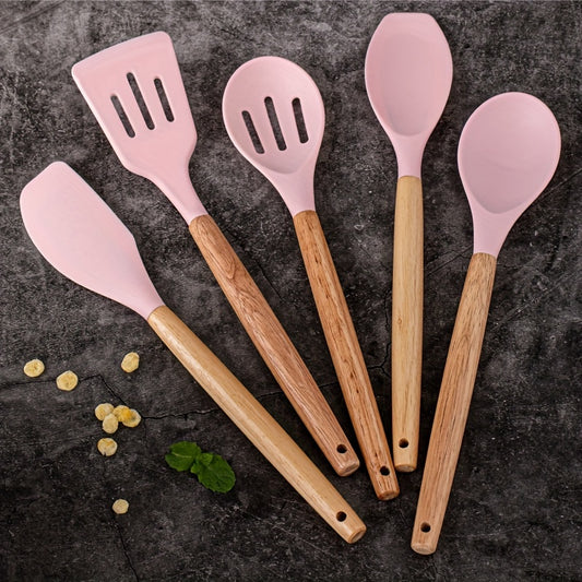 UTES1 - Utensili da cucina in silicone con manici in legno