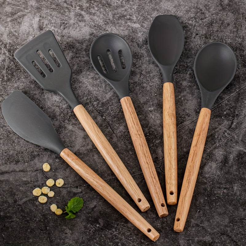 UTES1 - Utensili da cucina in silicone con manici in legno