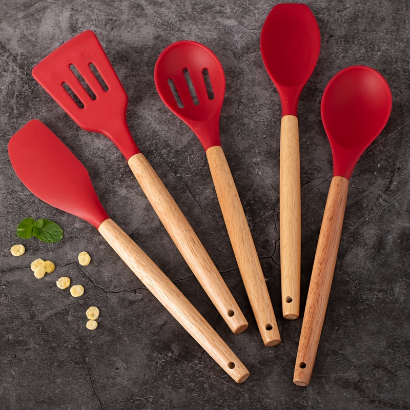 UTES1 - Utensili da cucina in silicone con manici in legno